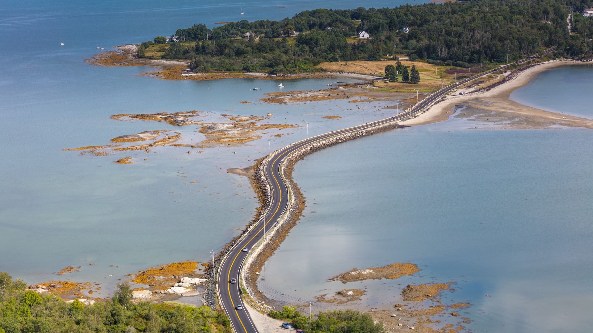 Aerial view of the causeway in Stonington