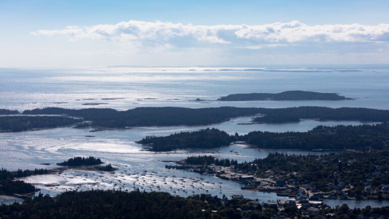 Aerial view of the water and horizon that surrounds Vinalhaven