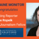 The graphic reads: "The Maine Monitor congratulates contributing reporter Annie Ropeik, 2023 MIT ESI Journalism Fellow." The graphic features Annie's headshot and logos for The Maine Monitor and the MIT Environmental Solutions Initiative.