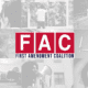 The logo for the First Amendment Coalition overlayed across a collage of journalistic and activism related images.
