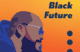 The podcast logo for Maine's Black Future featuring the text "Maine's Black Future" as well as a vector image of host Genius Black, and towards the right side of the image are three large dots in a vertical line.