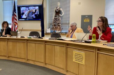 Three members of the Environment and Natural Resources Committee sit at a roundtable during a public hearing session.