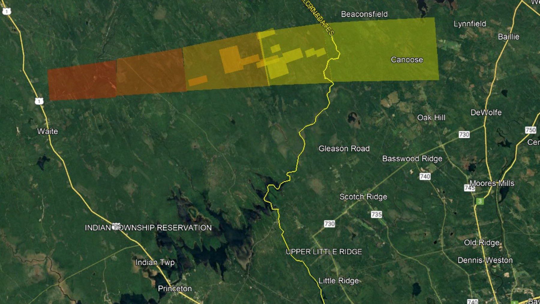 graphic showing the path of the meteorite over washington county