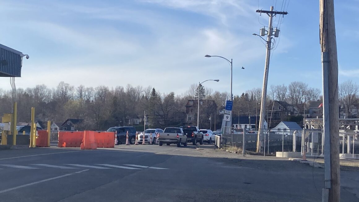 Cars lined up at the Ferry Point Bridge Crossing.