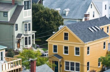 The rooftops of residential units in Portland, Maine.