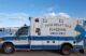 A white and blue Downeast EMS ambulance.