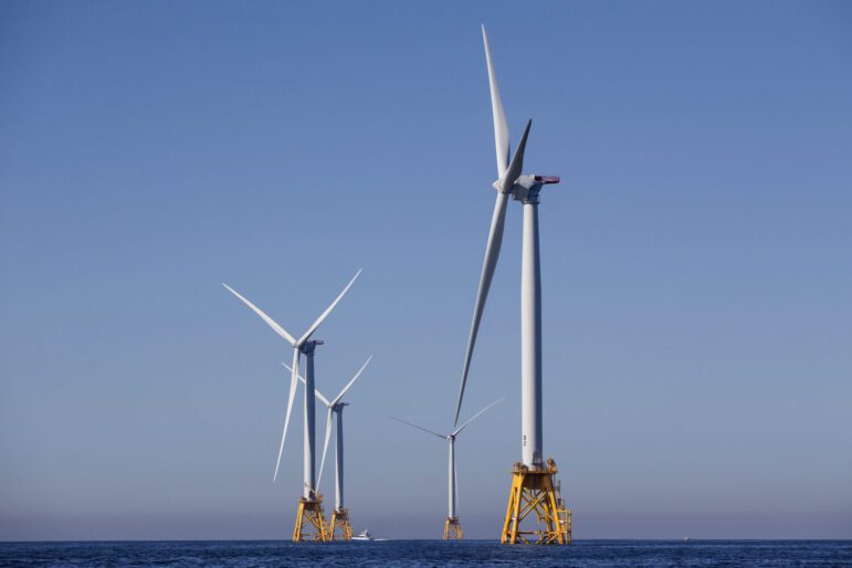 Offshore wind turbines.