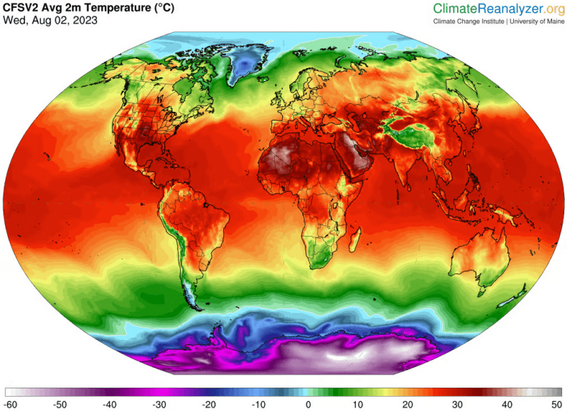 A graphic detailing the global air temperatures