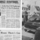 A composite of Morning Sentinel headlines about the oil embargo and a photo of a man pumping gas into his car in the 1970s.