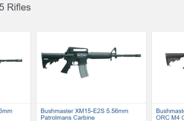 Screenshot of a website selling Bushmaster AR-15 guns.