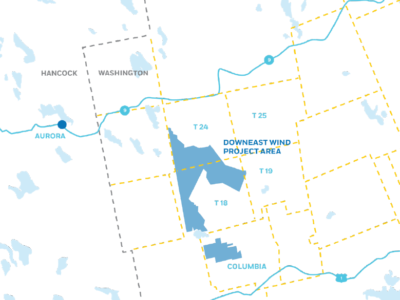 A map of the Downeast Wind project.