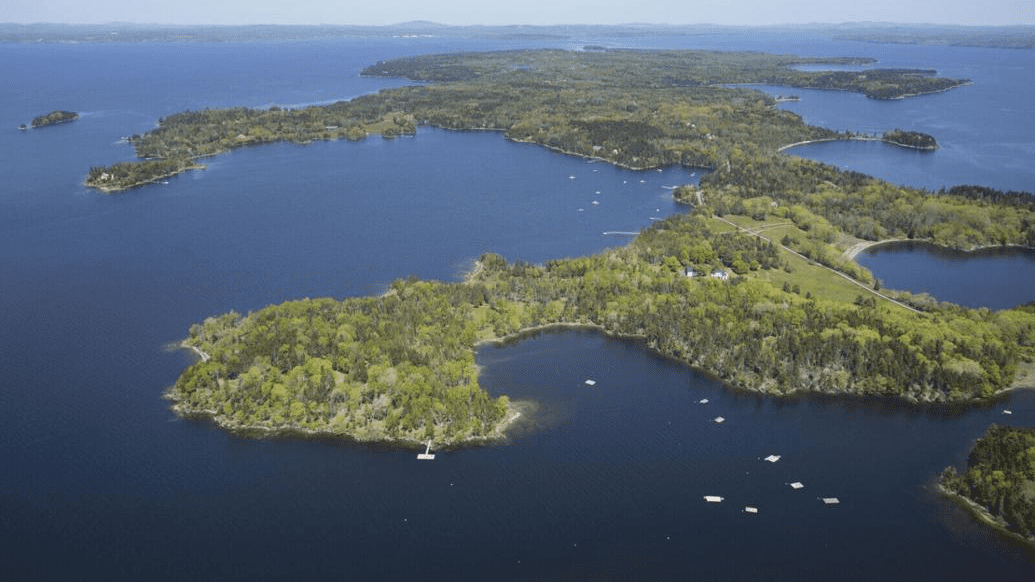 An aerial image of Islesboro, Maine.