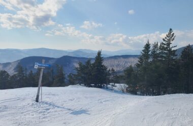 Mountaintops seen from Sunday River ski slope.
