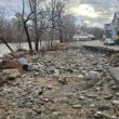 Damaged road in Kingfield, Maine.