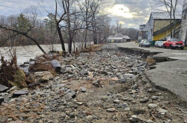 Damaged road in Kingfield, Maine.