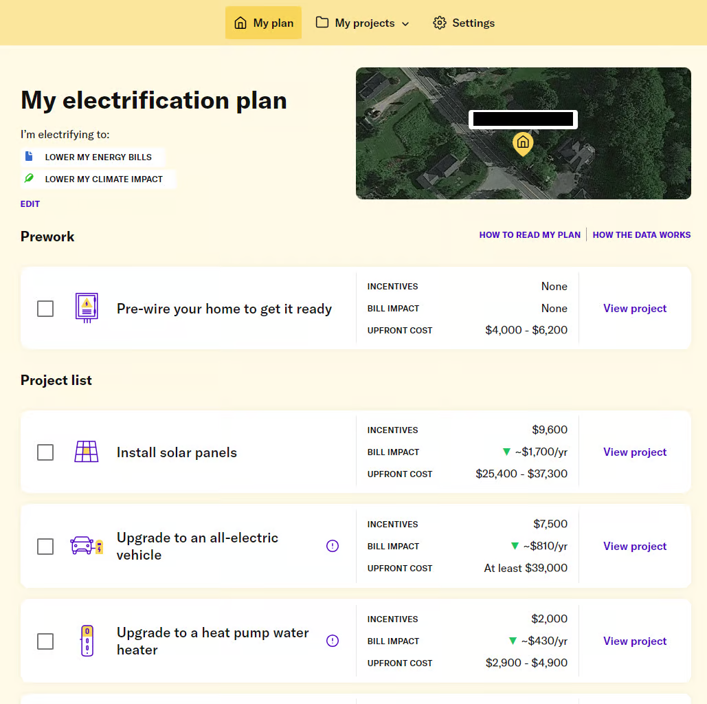 screenshot of an electrification plan
