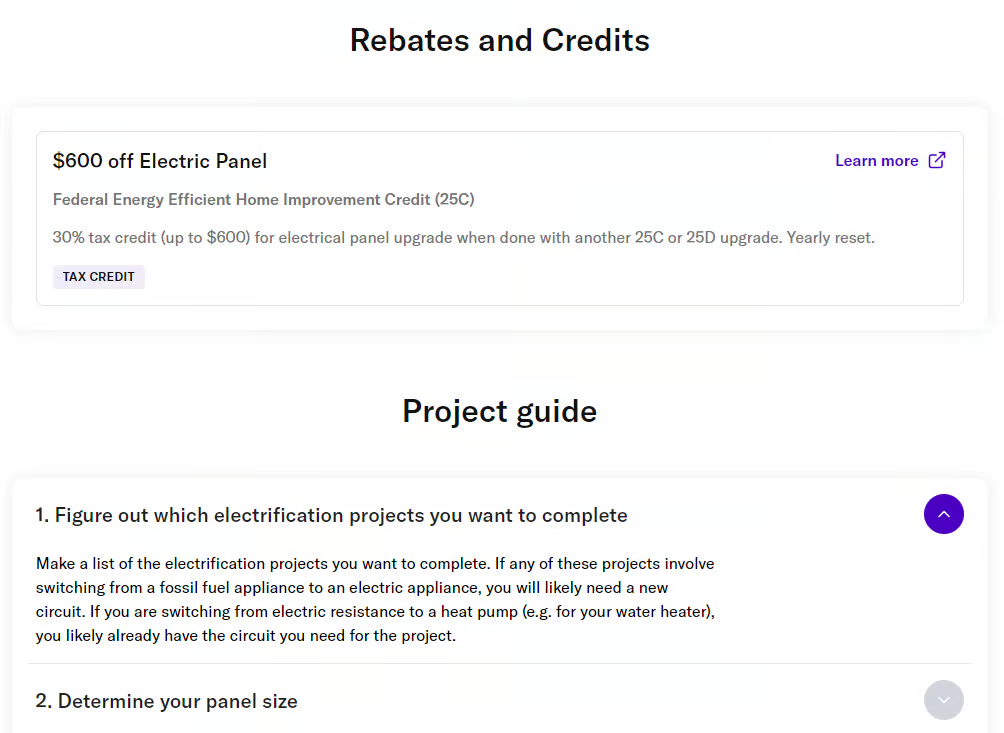 screenshot of offered rebates and credits