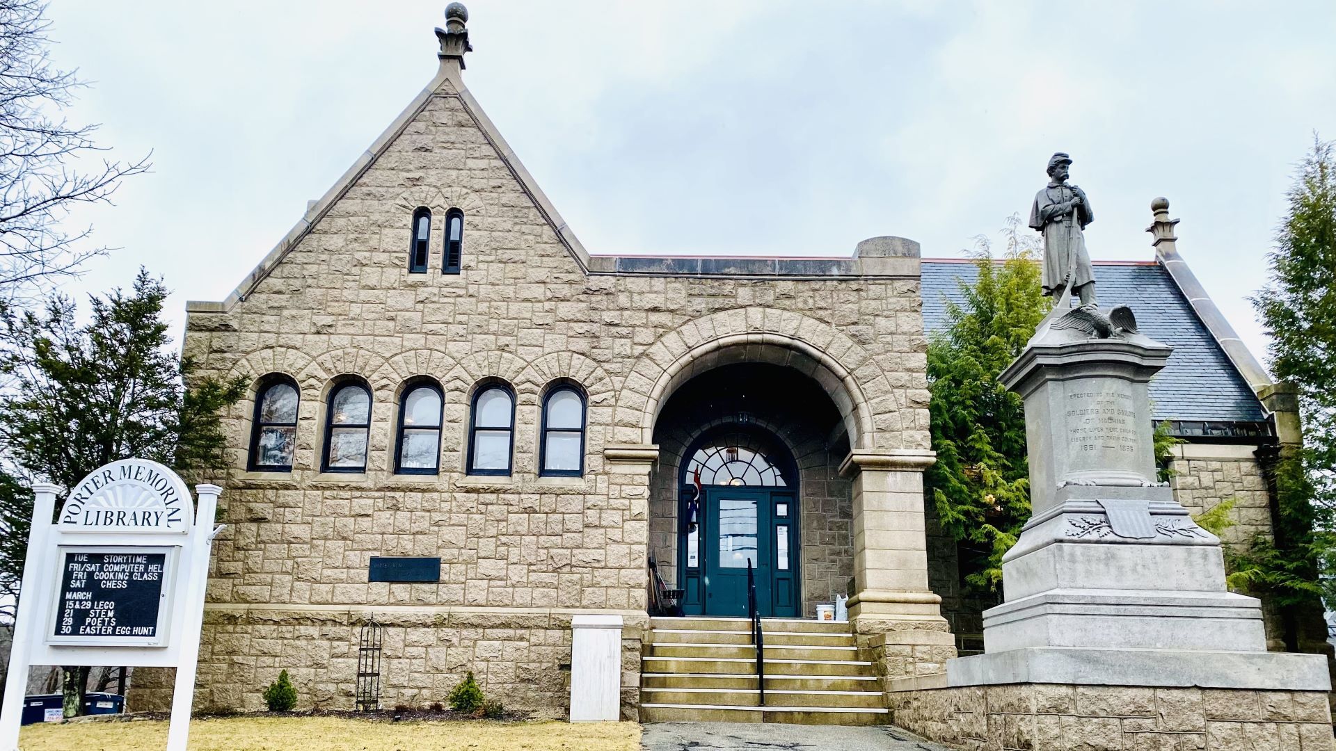 The exterior of the Porter Memorial Library.