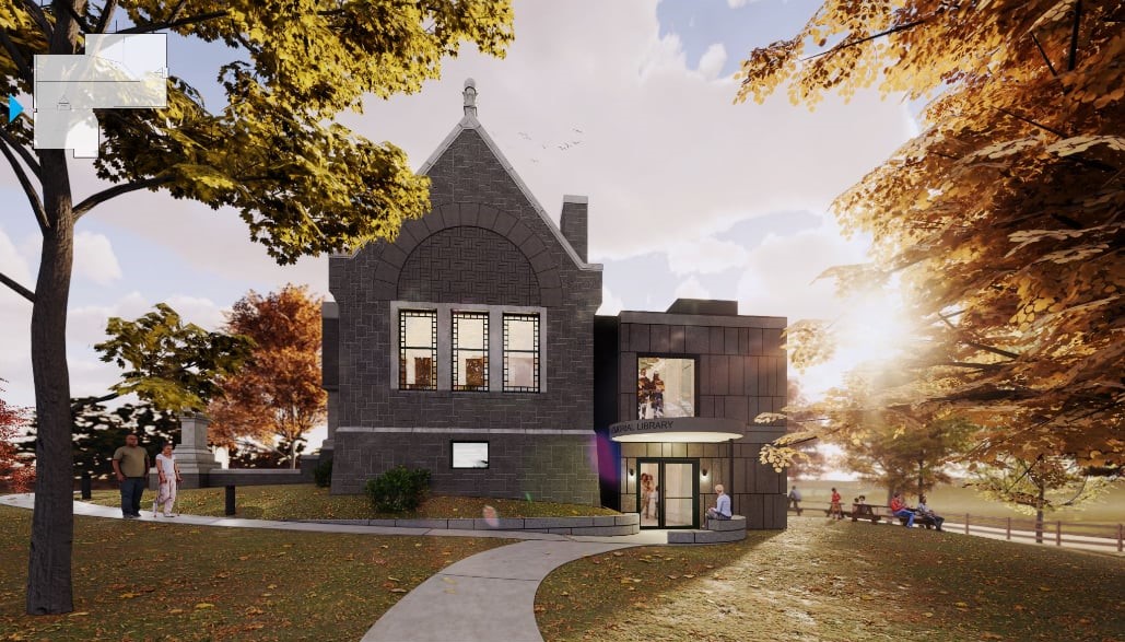 a rendering of construction plans for the porter memorial library.