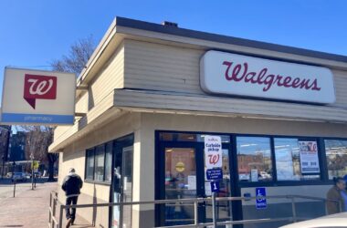 The exterior of a Walgreens pharmacy location.