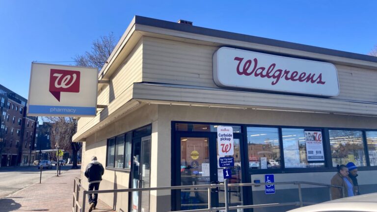 The exterior of a Walgreens pharmacy location.