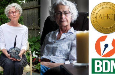 A composite photo that includes two images of Karen Wentworth, the contest's logo, a logo for The Maine Monitor and a logo for the Bangor Daily News.