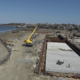 Construction happening at the new wastewater and stormwater storage tanks near Back Cove in Portland, Maine.