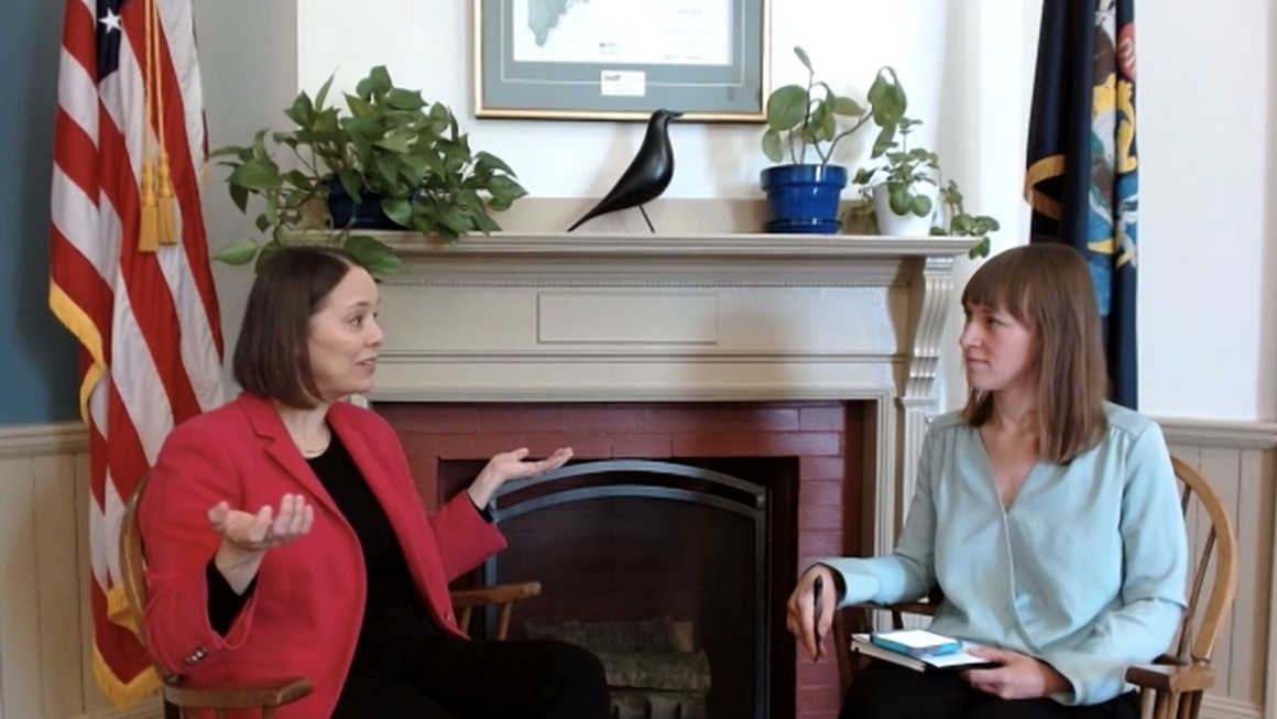 Shenna Bellows and Kate Cough during a sit-down conversation.