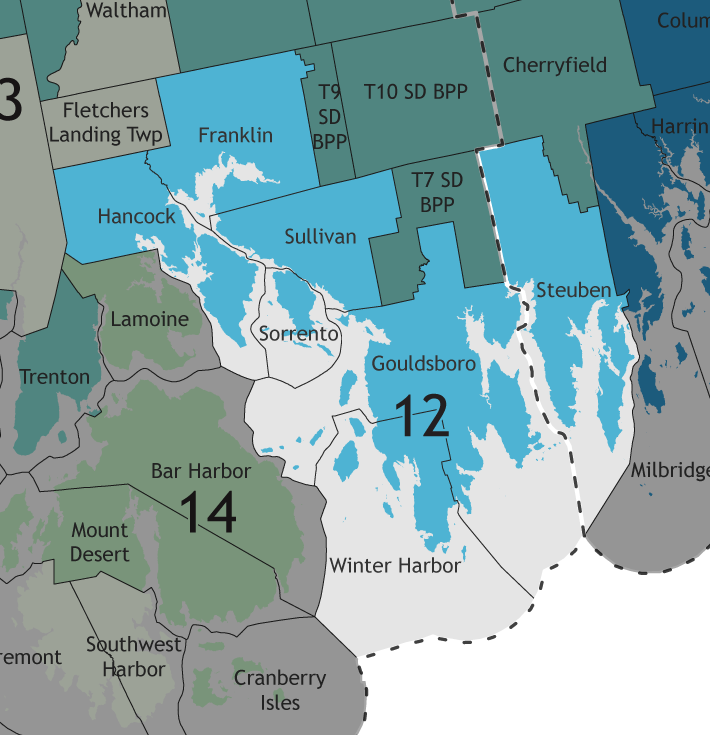 A map showing which communities are in this legislative district.