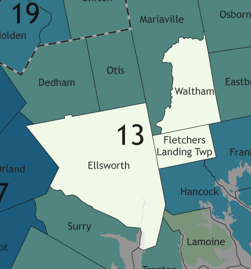 A map showing which communities are in this legislative district.