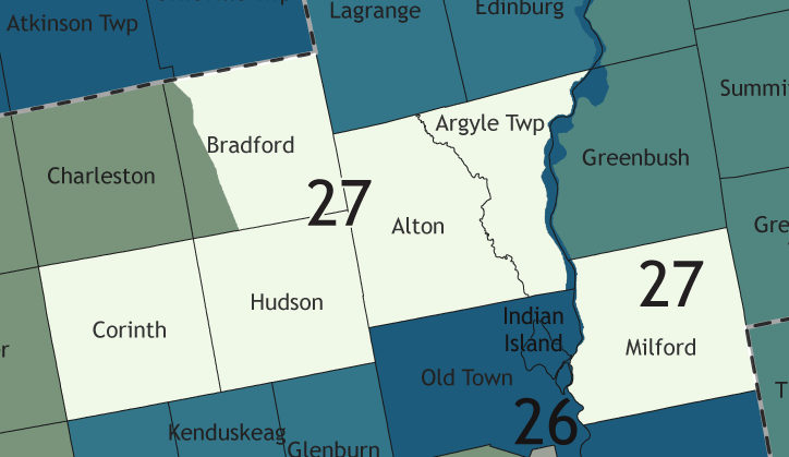 A map showing which communities are in this legislative district.