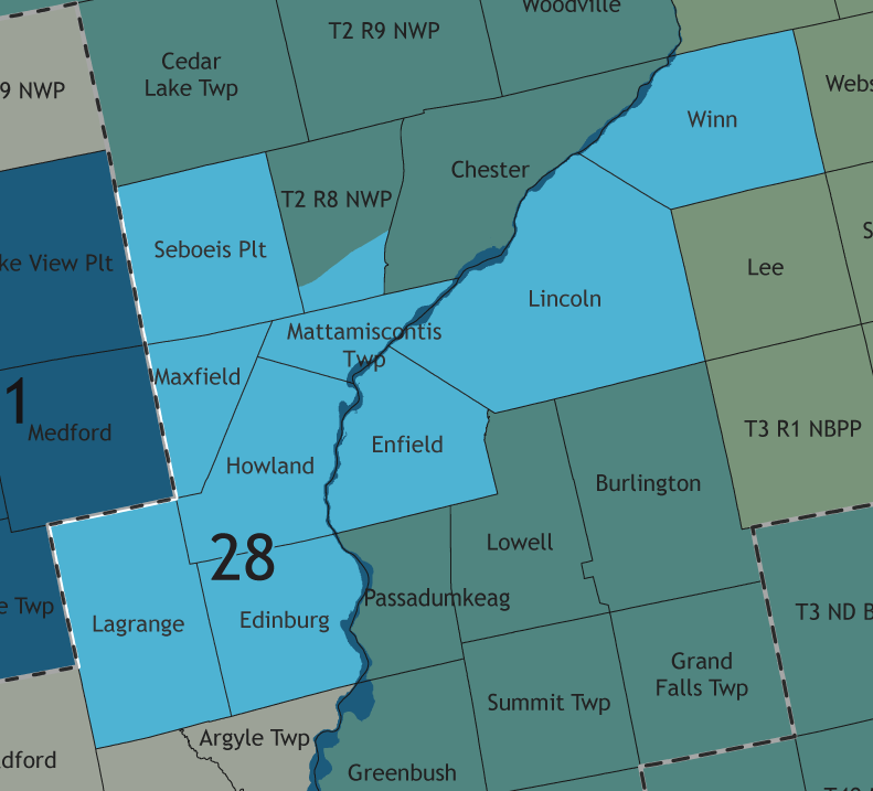 A map showing which communities are in this legislative district.