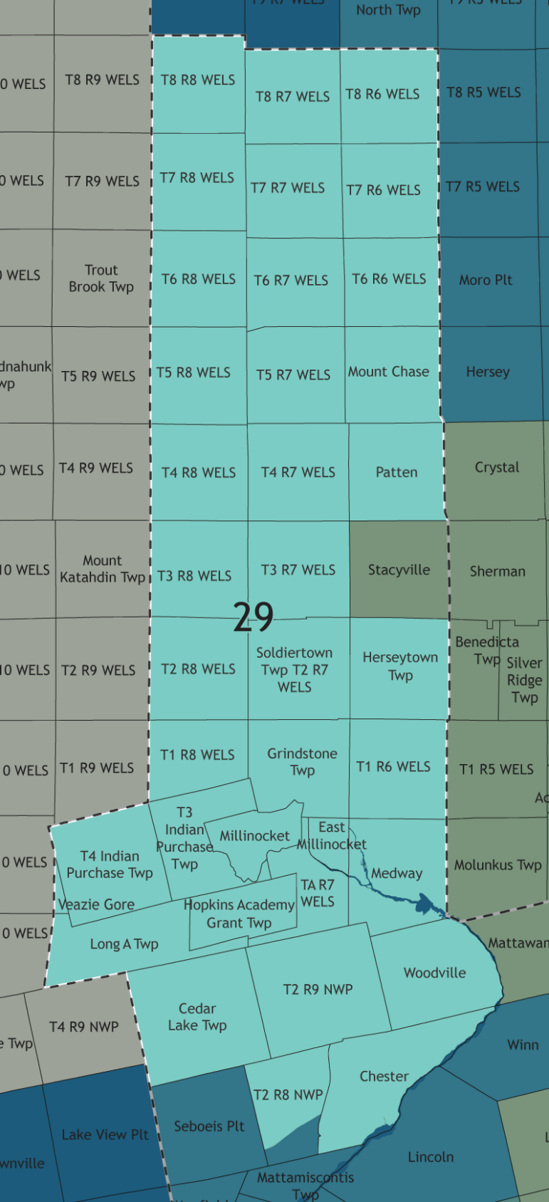 A map showing which communities are in this legislative district.