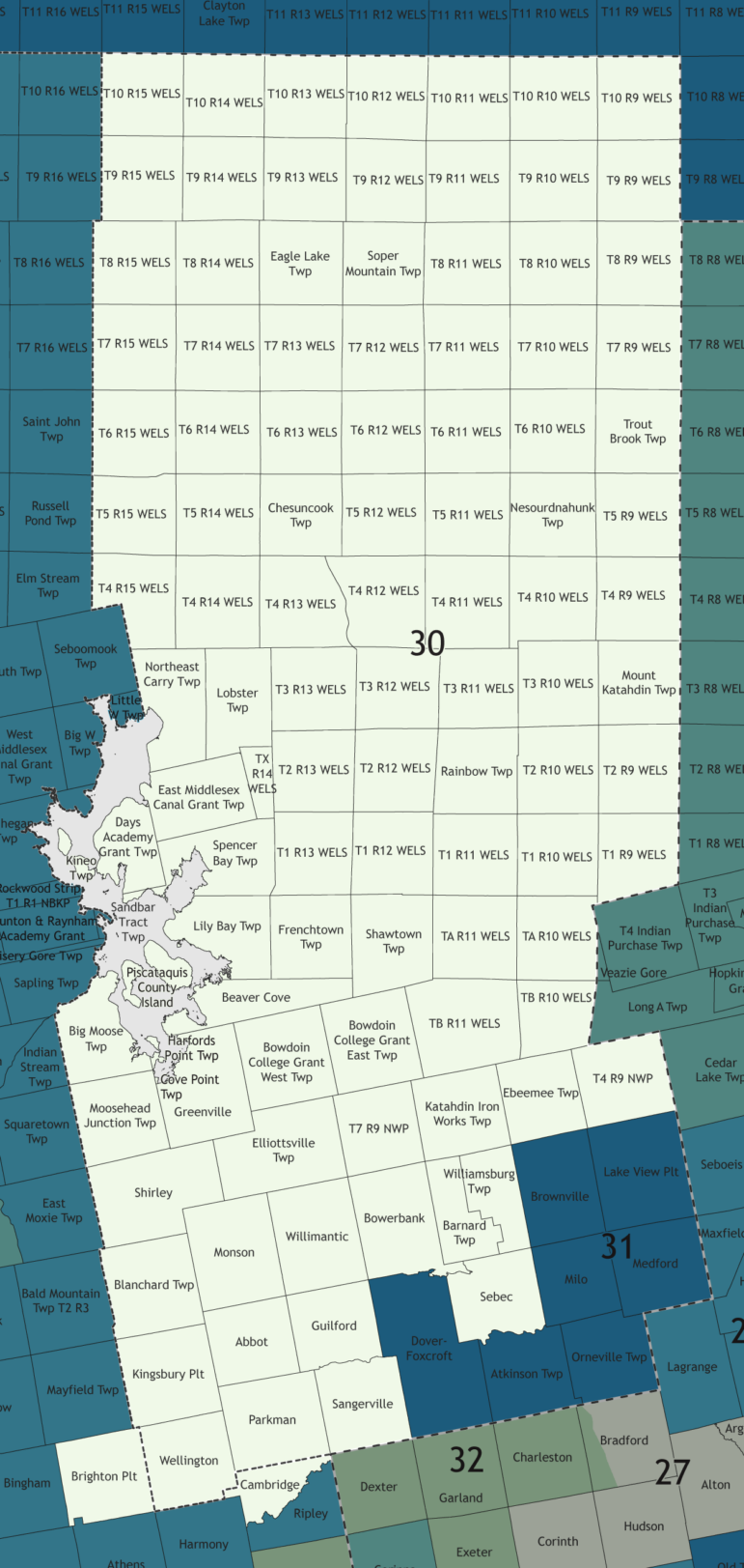 A map showing which communities are in this legislative district.