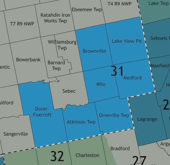 A map showing which communities are in this legislative district.