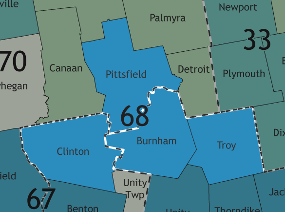 A map showing which communities are in this legislative district.