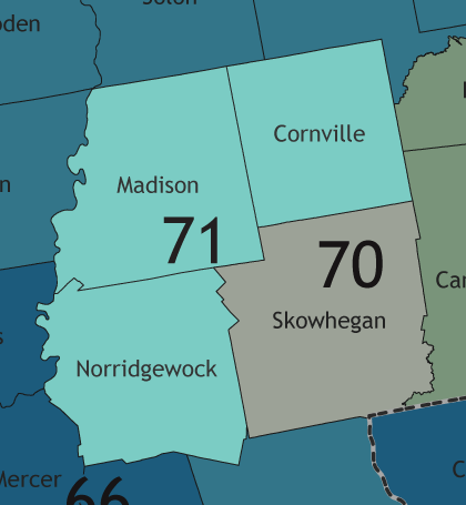 A map showing which communities are in this legislative district.