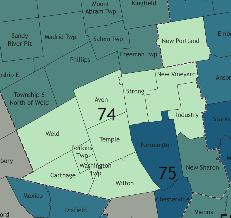 A map showing which communities are in this legislative district.