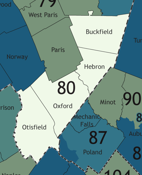 A map showing which communities are in this legislative district.