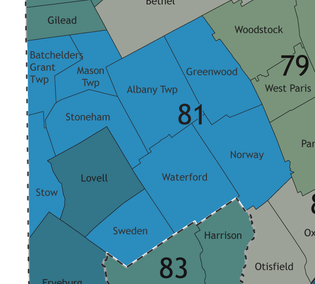 A map showing which communities are in this legislative district.