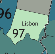 A map showing which communities are in this legislative district.