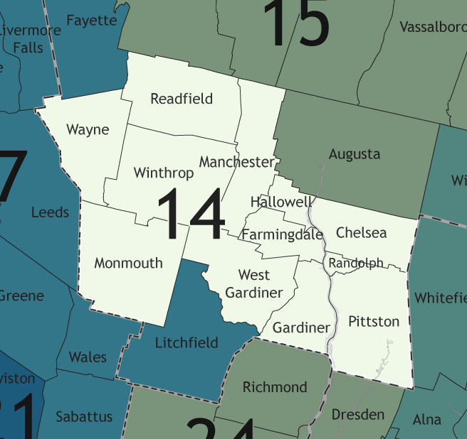 A map showing which communities are in this legislative district.