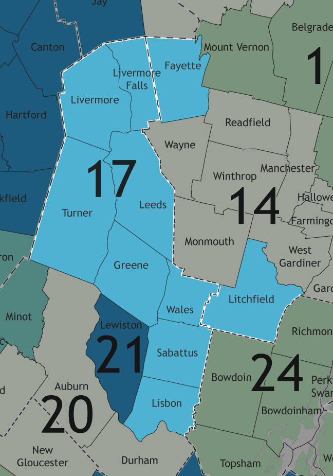 A map showing which communities are in this legislative district.