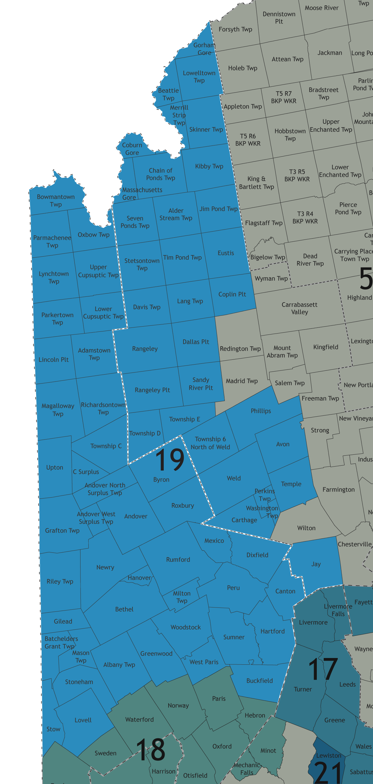 A map showing which communities are in this legislative district.