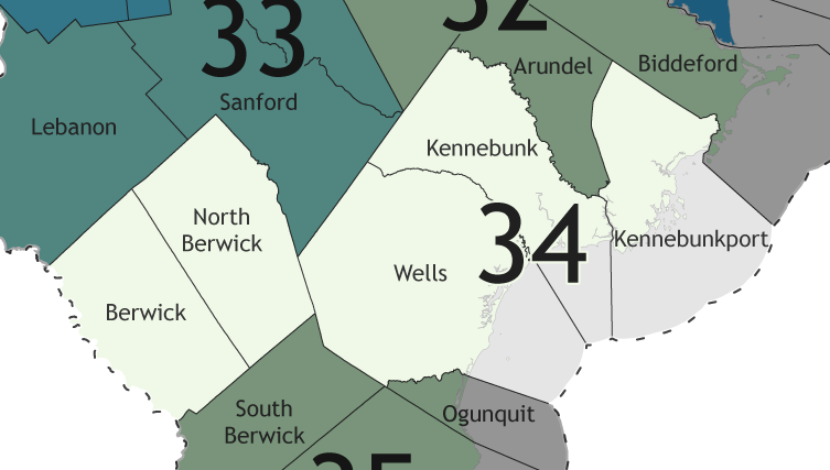 A map showing which communities are in this legislative district.