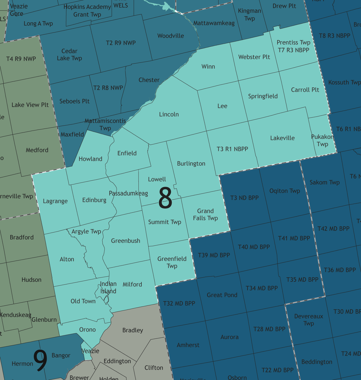 A map showing which communities are in this legislative district.