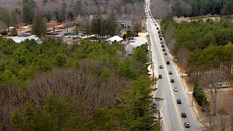 Heavy car traffic on Route 114.