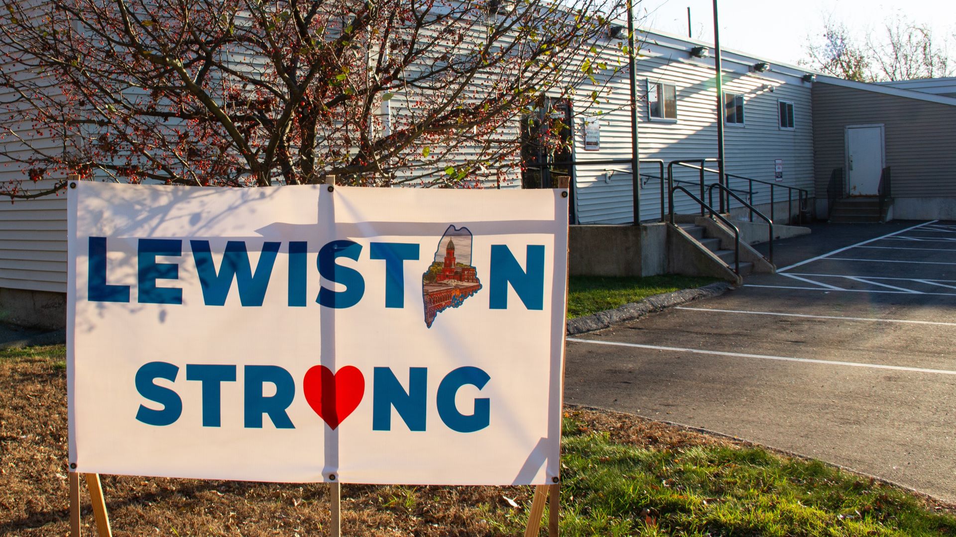 A Lewiston Strong sign seen outside one of the shooting locations.