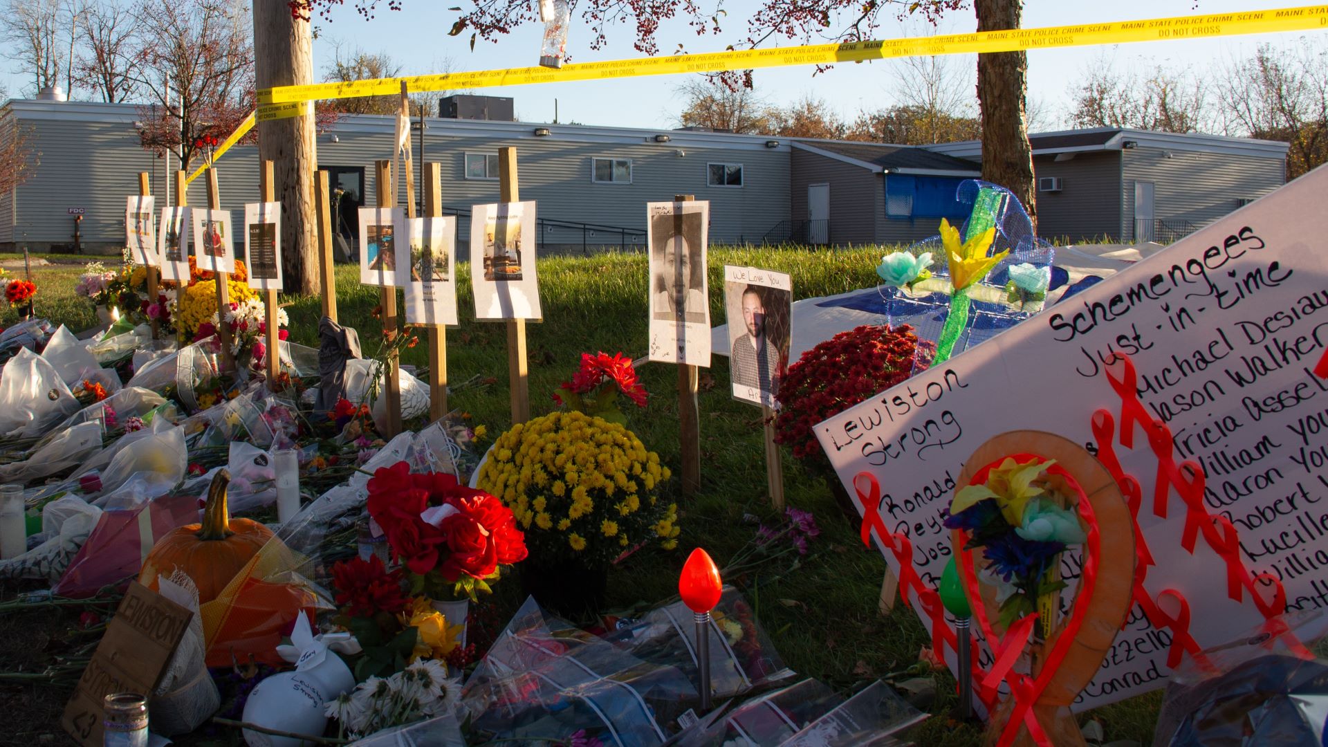 A memorial for the victims of the Lewiston mass shooting.