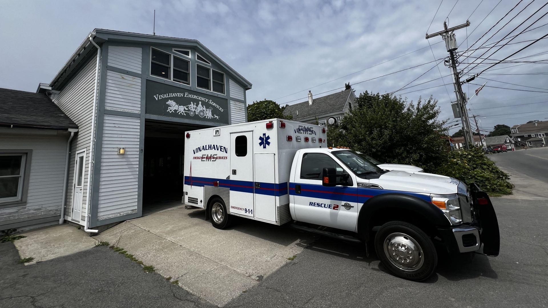 An ambulance at a bay in Vinalhaven.